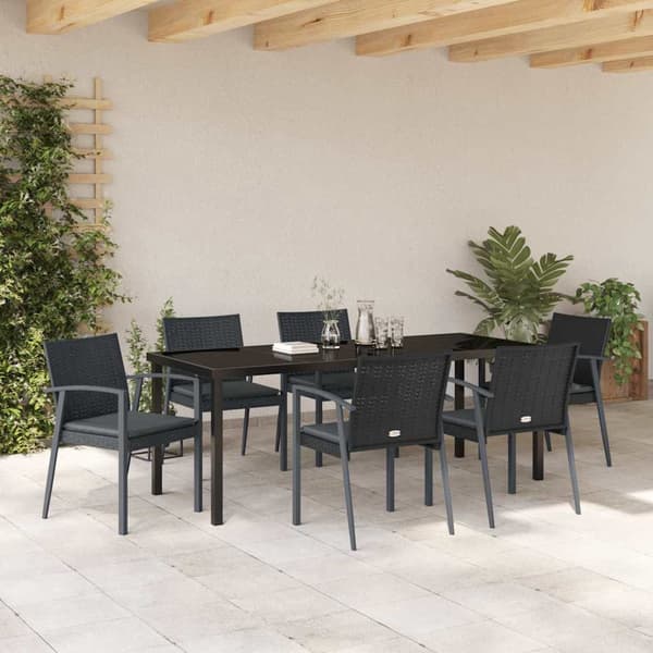 vidaXL Trädgårdsmöbelset 7 pcs Svart och Grå PE Rattan