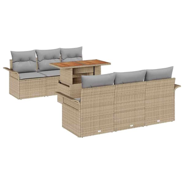 vidaXL Trädgårdsoffset med lagring 7 pcs Beige Poly rattan
