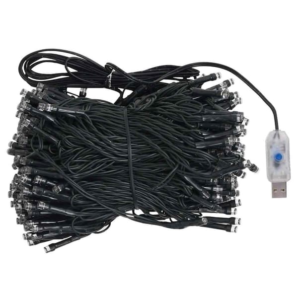 vidaXL Belyst plastgran med kulor 210 cm 910 grenar