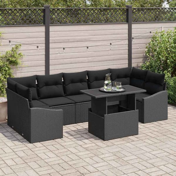vidaXL Trädgårdsoffset med lagring 8 pcs Svart Poly rattan