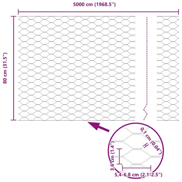 vidaXL Hexagonstängsel Grå 0,8 x 50 m PVC
