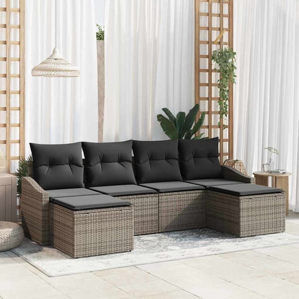 vidaXL Trädgårdsmöbelset 6 pcs Grå Poly Rattan och Pulverlackerad Stål