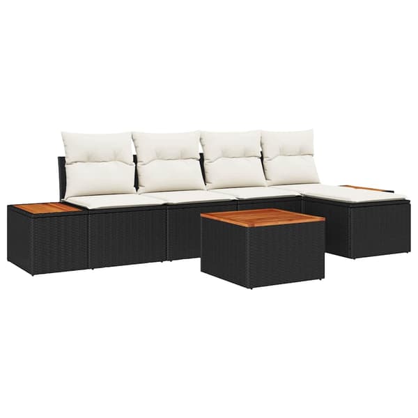 vidaXL Trädgårdsoffset med kudde 6 pcs Svart Poly rattan