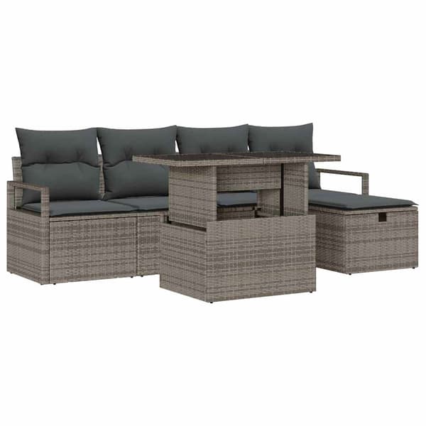 vidaXL Trädgårdsoffset med kudde med lagring 6 pcs Grå Poly rattan