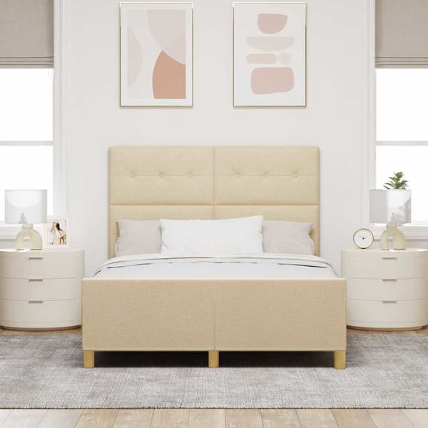 vidaXL Sängram Gräddvit 160x200 cm Tyg