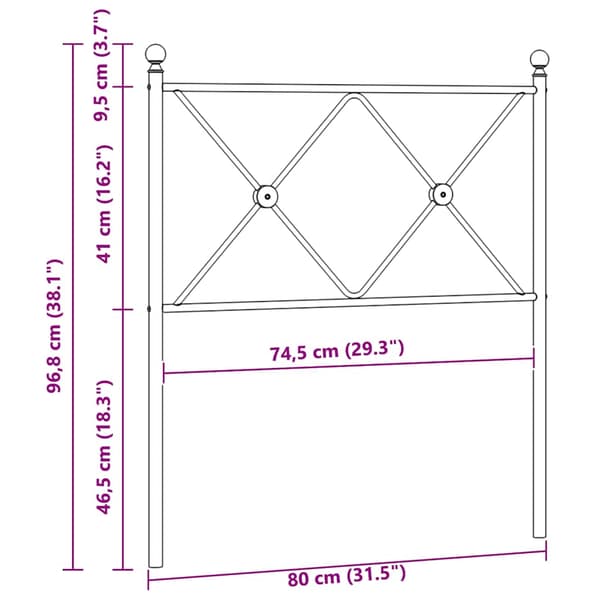 vidaXL Utskiftbar sengegavl i metall hvit 75 cm