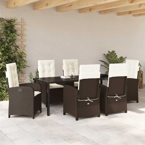 vidaXL Trädgårdsmöbelset med kudde 7 pcs Brun konstrotting