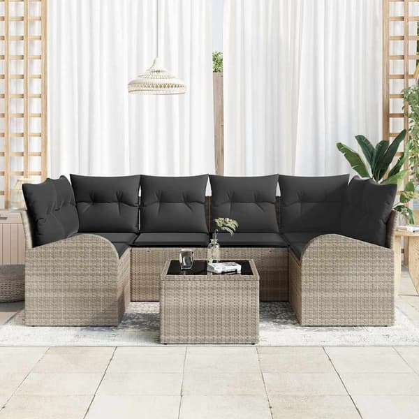 vidaXL Trädgårdsoffset 7 pcs Ljusgrå och mörkgrå konstrotting