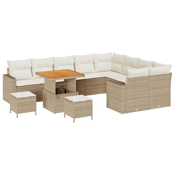 vidaXL Trädgårdsoffset 13 pcs Beige och gräddfärgad konstrotting