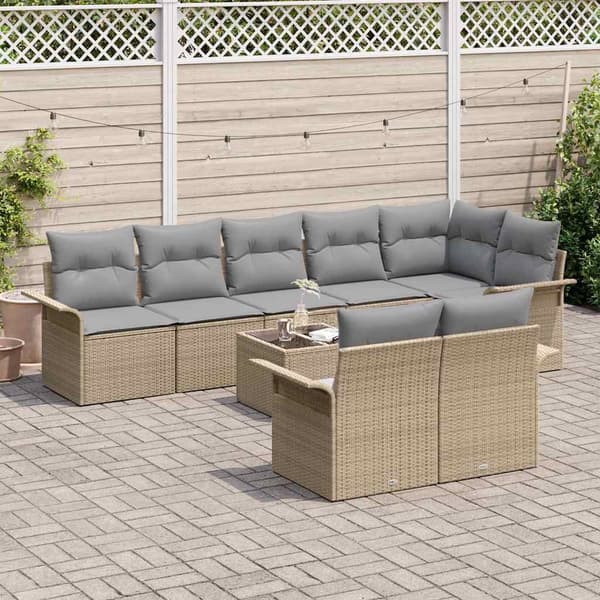 vidaXL Trädgårdsoffset med kudde 9 pcs Beige Poly rattan