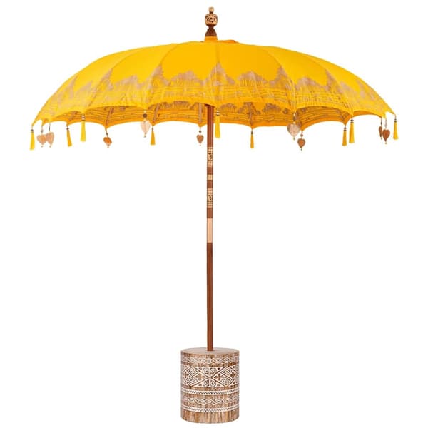 vidaXL Balinesisk Parasol 260 Gul 210-220 cm Bomull og solid tre