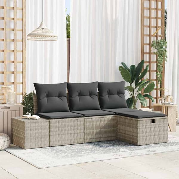 vidaXL Trädgårdsoffset med kudde 4 pcs Ljusgrå Poly rattan