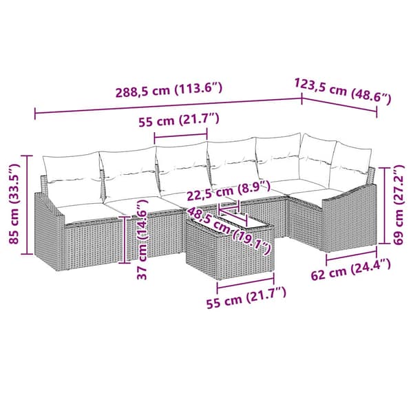 vidaXL Soffset med kudde 7 pcs Brun konstrotting