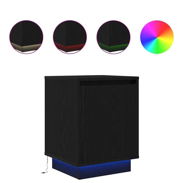 vidaXL Nattskap med LED-lys Sort 38x34x50 cm