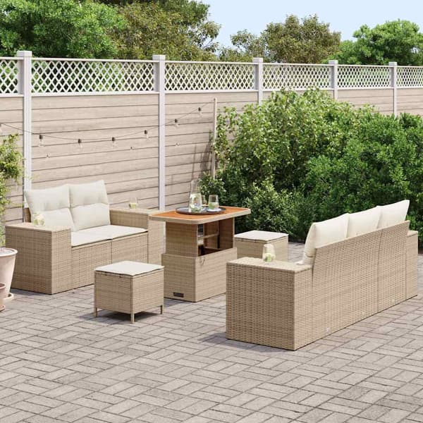 vidaXL Trädgårdsoffset 8 pcs Beige och gräddfärgad Poly Rattan