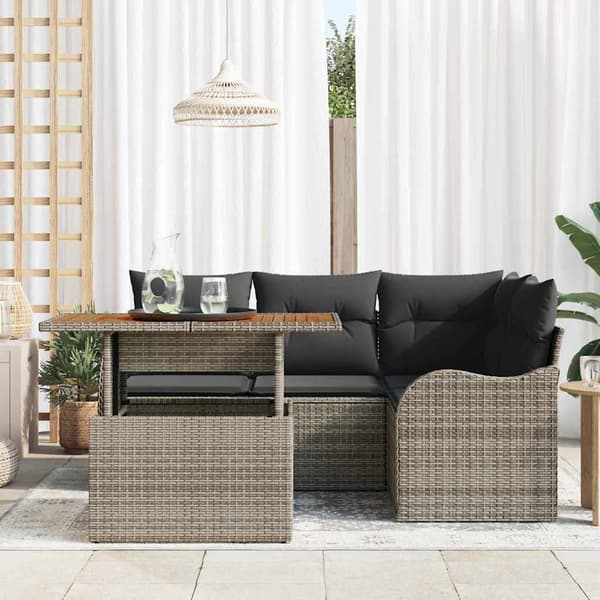 vidaXL Trädgårdsoffset med lagring 5 pcs Grå Poly rattan