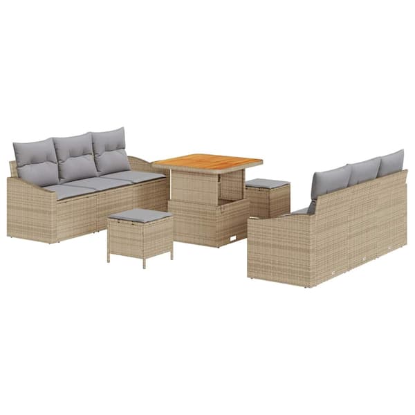 vidaXL Trädgårdsoffset med kudde 9 pcs Beige konstrotting