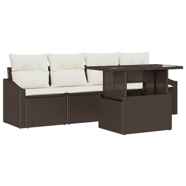 vidaXL Trädgårdsoffset med lagring 5 pcs Brun Poly rattan
