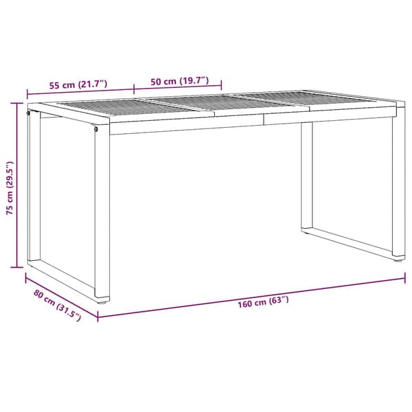 vidaXL Hagebord Grå 160 x 80 x 75 cm Solid akasietre