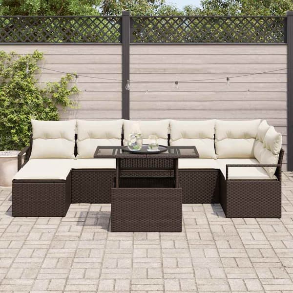 vidaXL Trädgårdsoffset med lagring 8 pcs Brun Poly rattan