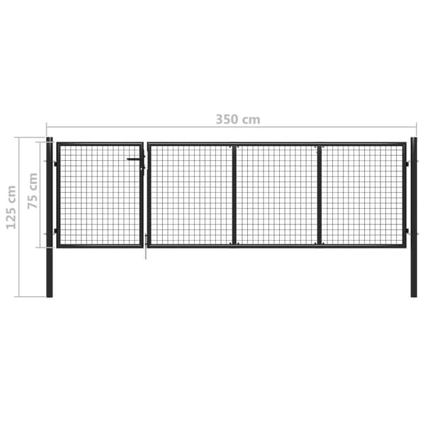 vidaXL Trädgårdsgrind stål 350x75 cm antracit