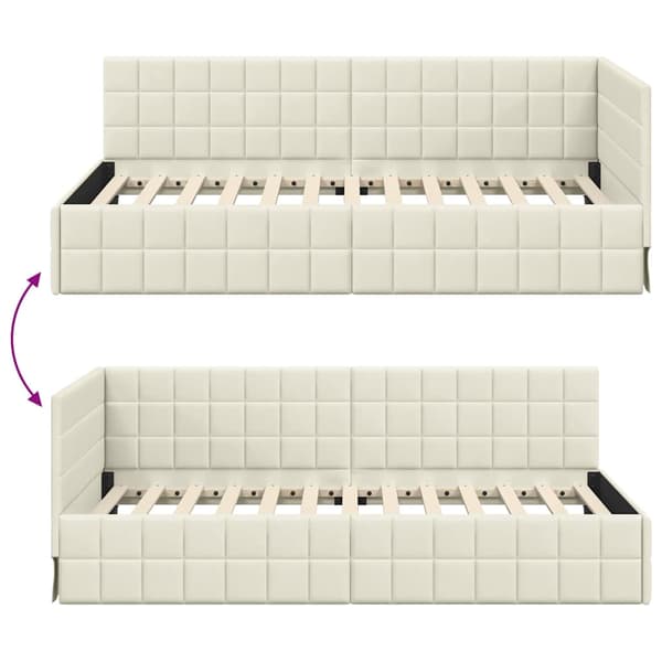 vidaXL Hörnssängstomme Gräddvit 100 x 200 cm Sammet