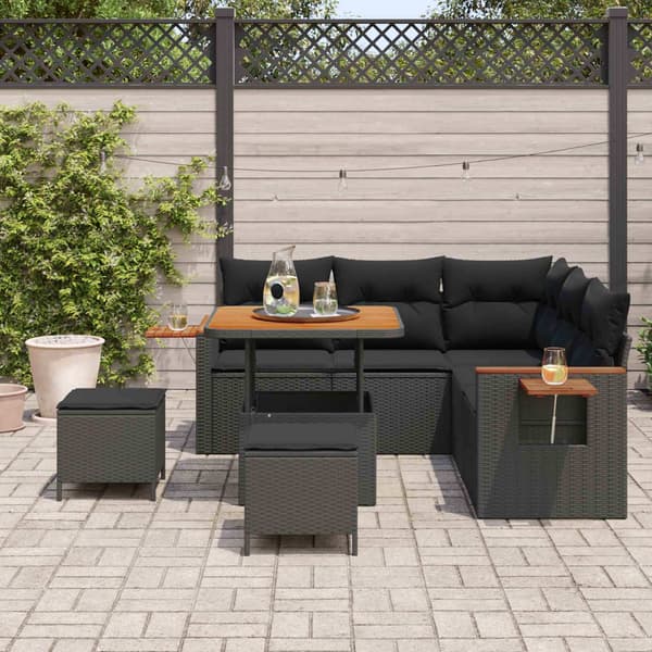 vidaXL Trädgårdsoffset 8 pcs Svart Poly Rattan och Pulverlackerad Stål