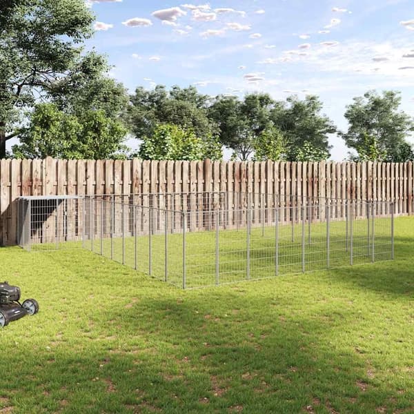 vidaXL Hundgård silver 25,41 m² stål
