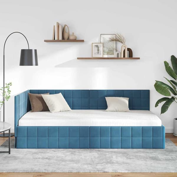 vidaXL Hörnssängram Blå 90 x 200 cm Sammet