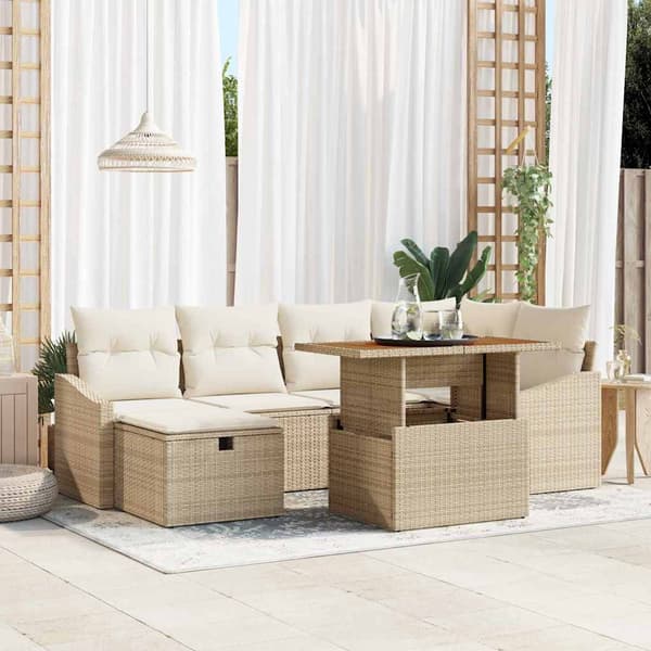 vidaXL Trädgårdsoffset 7 pcs Beige konstrotting