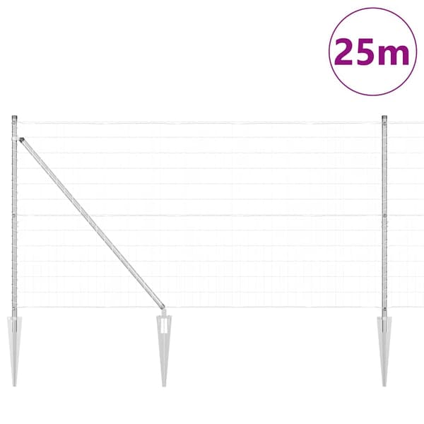 vidaXL Gjerde med stolpe sølv 1,2 x 25 m Stål
