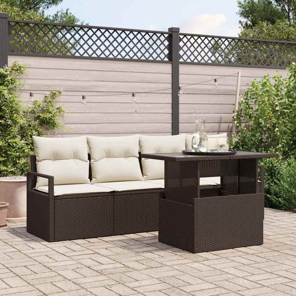 vidaXL Trädgårdsoffset med lagring 5 pcs Brun Poly rattan