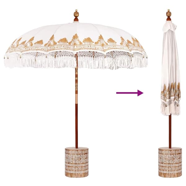 vidaXL Balinesisk Parasol 260 Krem 210-220 cm Bomull og solid tre