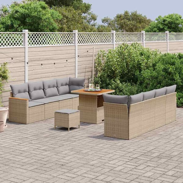vidaXL Trädgårdsoffset 11 pcs Beige konstrotting