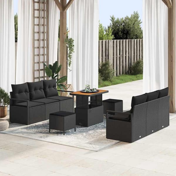 vidaXL Trädgårdsoffset med lagring 9 pcs Svart Poly rattan