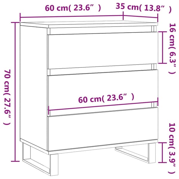 vidaXL Byrå vit 60x35x70 cm konstruerat trä