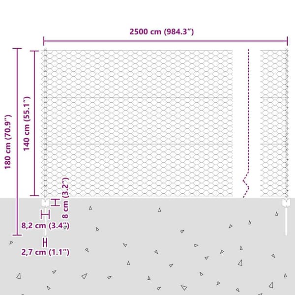 vidaXL Gjerde med innlegg. sølv 1.4 x 25 m Stål