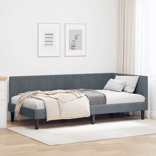 vidaXL Hörn sängram med sänggavel Mörkgrå 90 x 200 cm Sammet