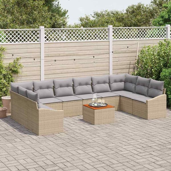 vidaXL Trädgårdsoffset med kudde 11 pcs Beige konstrotting