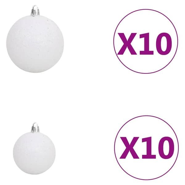 vidaXL Belyst plastgran med kulor vit 240 cm