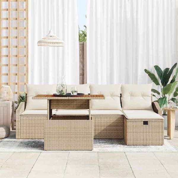 vidaXL Trädgårdsoffset 6 pcs Beige konstrotting