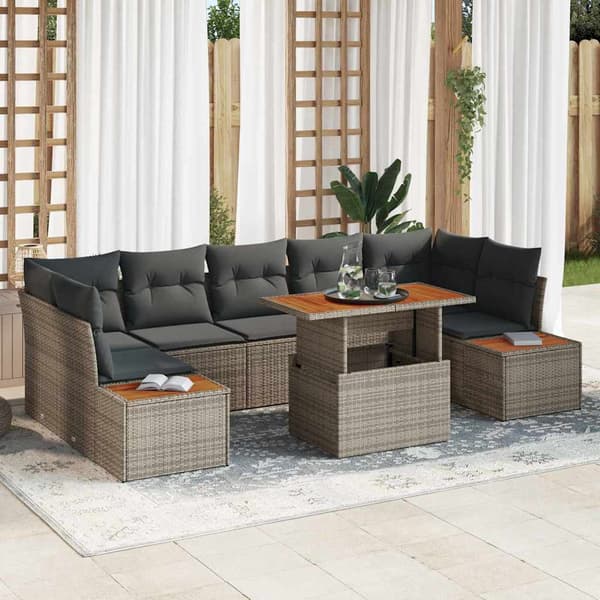vidaXL Trädgårdsoffset med lagring 8 pcs Grå Poly rattan
