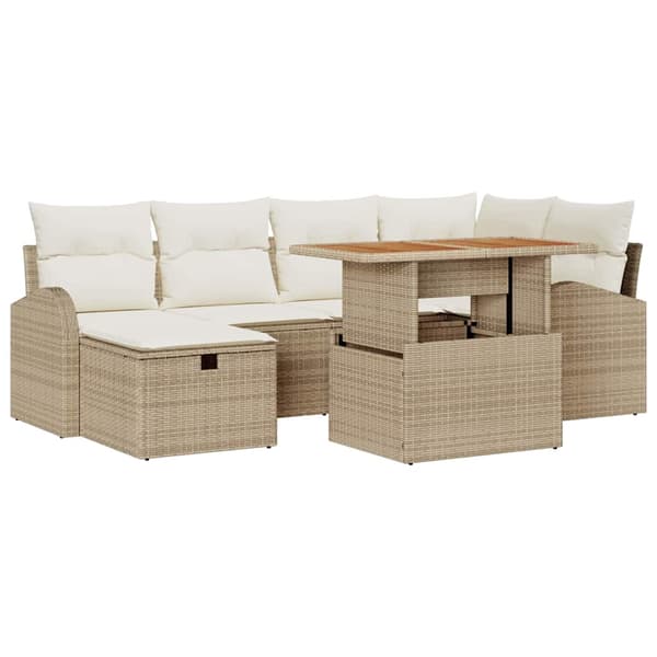 vidaXL Trädgårdsoffset 7 pcs Beige konstrotting