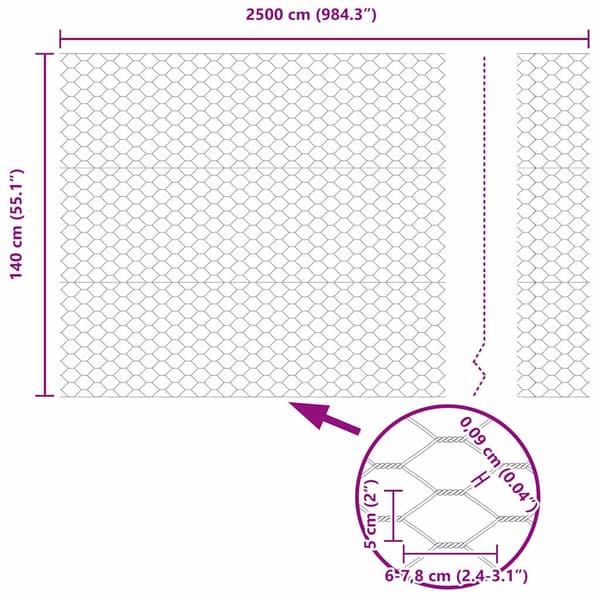 vidaXL Hexagonstängsel Grå 1,4 x 25 m PVC