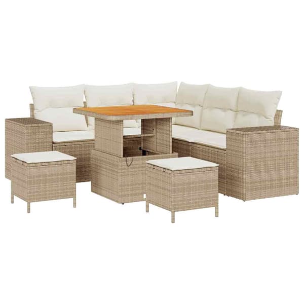 vidaXL Trädgårdsoffset 8 pcs Beige och gräddfärgad konstrotting
