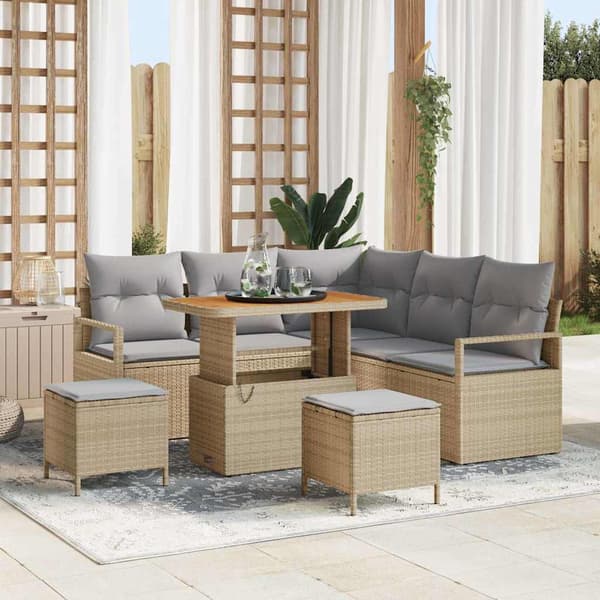 vidaXL Trädgårdsoffset med kudde 8 pcs Beige konstrotting