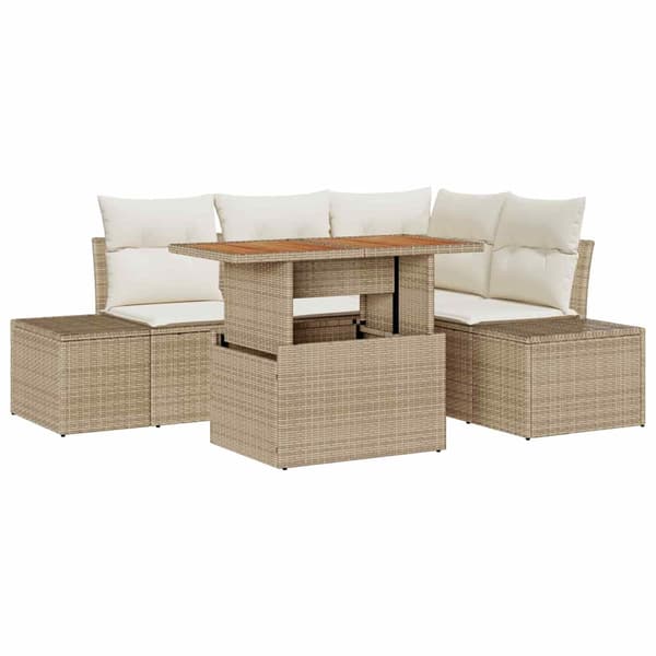 vidaXL Trädgårdsoffset med lagring 5 pcs Beige Poly rattan