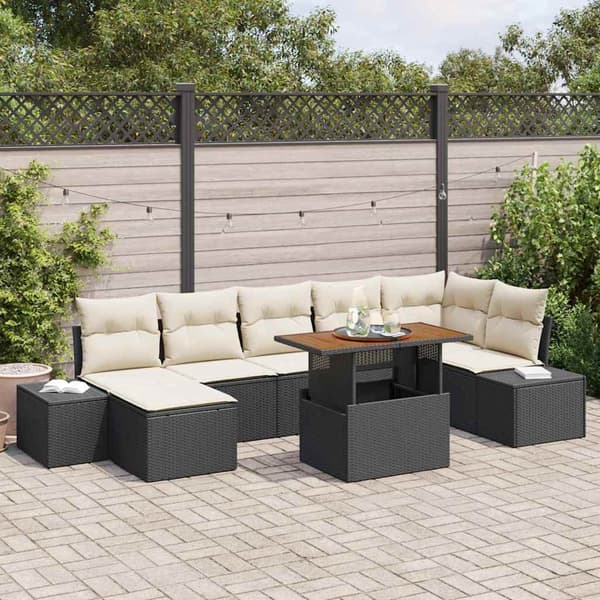 vidaXL Trädgårdsoffset med lagring 8 pcs Svart Poly rattan