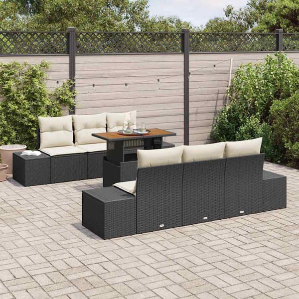 vidaXL Trädgårdsoffset med lagring 7 pcs Svart Poly rattan