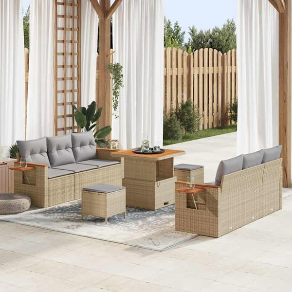 vidaXL Trädgårdsoffset med kudde 9 pcs Beige och Ljusgrå